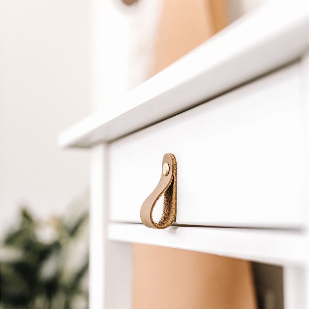 Leather Drawer Handles Pulls Straps x6 - Tan Camel Color - Picture 6 of 6